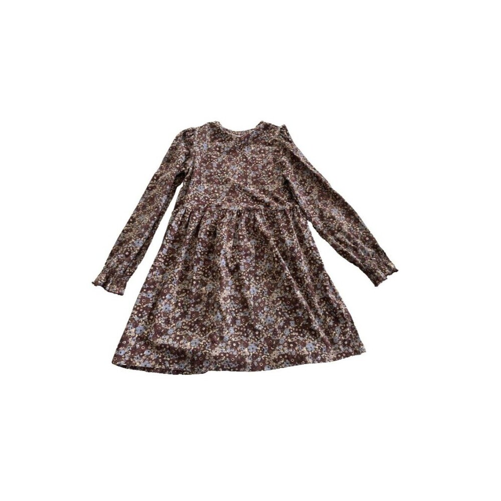 Wheat Girls 8Y Jersey Dress Eliane Brown Blue Floral Long Sleeve Organic